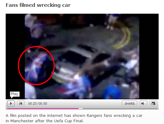 Rangers Fans Destroying Car